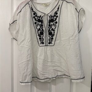 Max Studio White Blouse with Black Embroidery